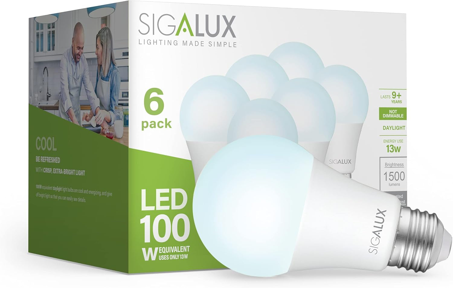 Light Bulbs 100 Watt Equivalent LED Bulbs, A19 Daylight Standard Light Bulbs 5000K White,Non-Dimmable 13W Energy Efficient Light Bulbs with E26 Medium Base,1500Lm,Ul Listed,6 Pack