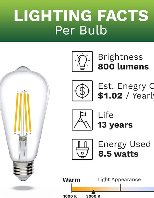 Load image into Gallery viewer, Bioluz Dimmable Edison Light Bulbs - 800 Lumen Soft White 3000K LED Replacement for Incandescent Light Bulbs - 6-Pack Vintage Soft White Light Bulbs for Dimmable Lighting and Soft Lighting
